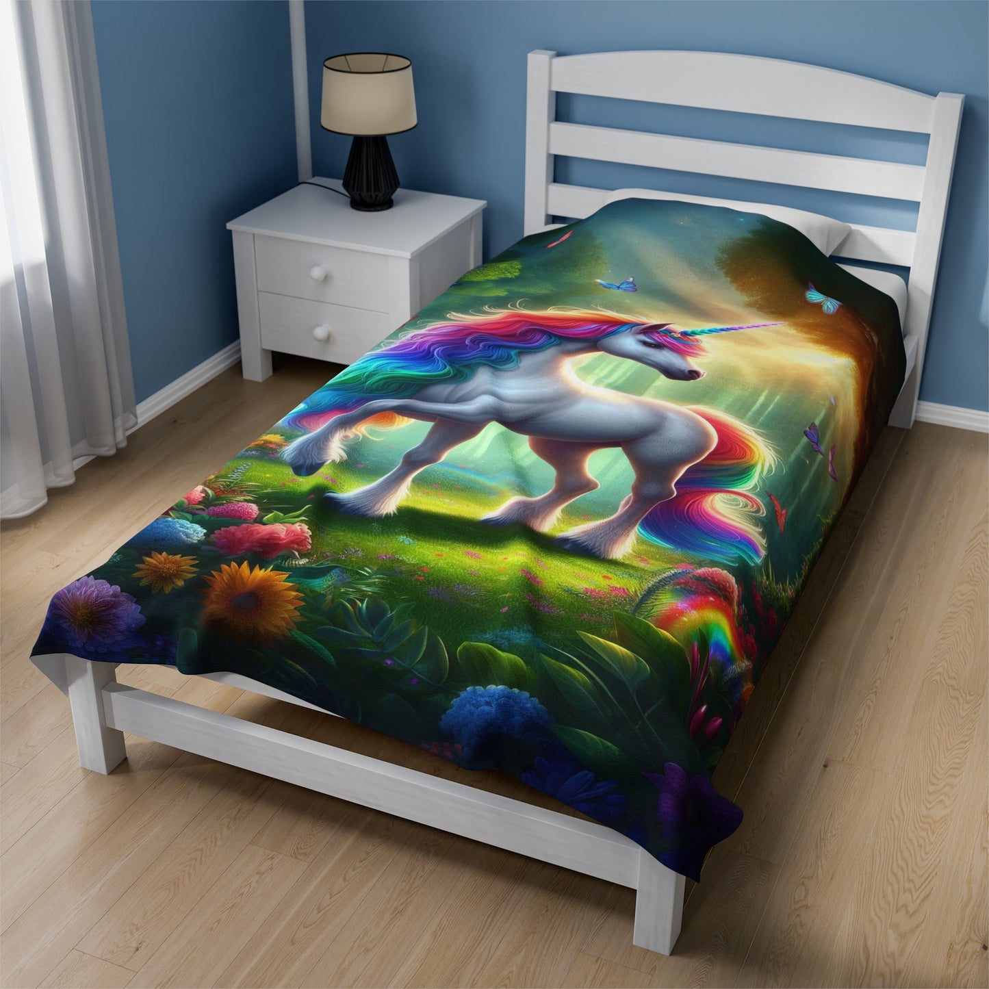 Unicorn In A Surreal Background | Kid's Velveteen Plush Blanket