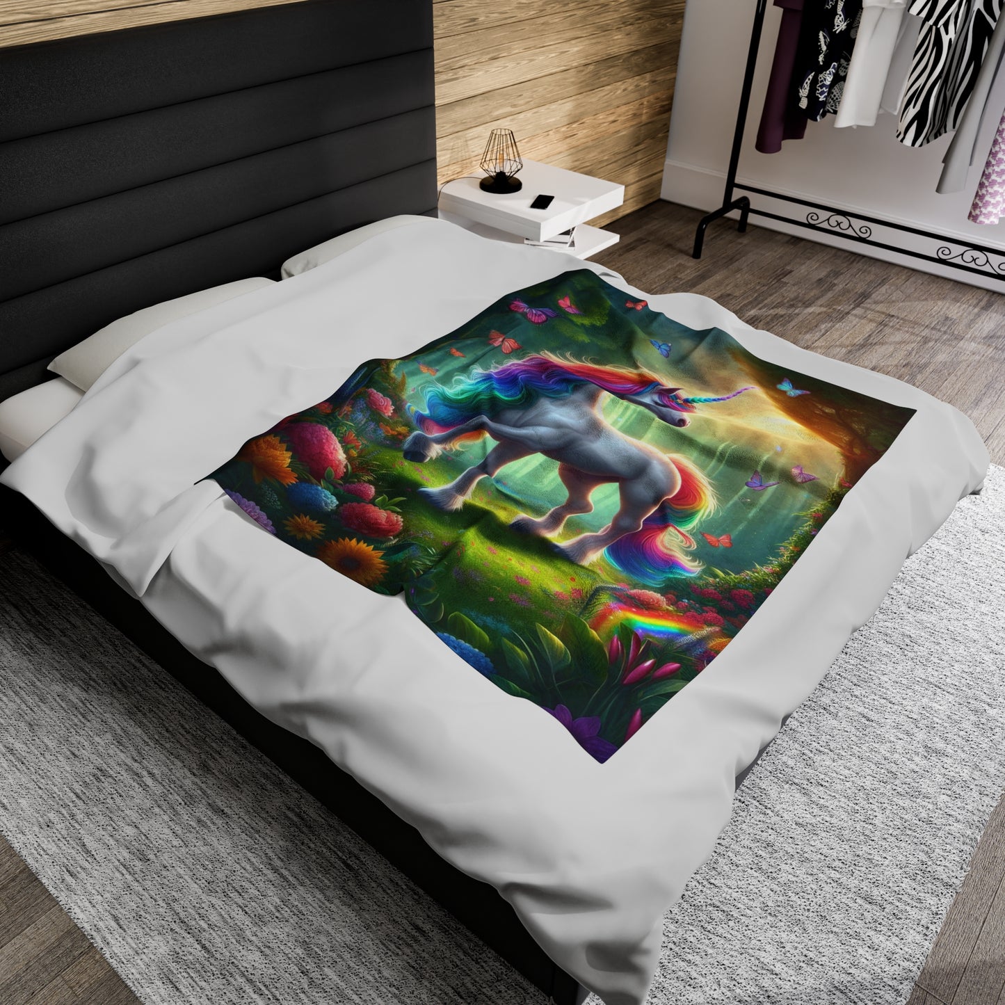 Unicorn In A Surreal Background | Kid's Velveteen Plush Blanket