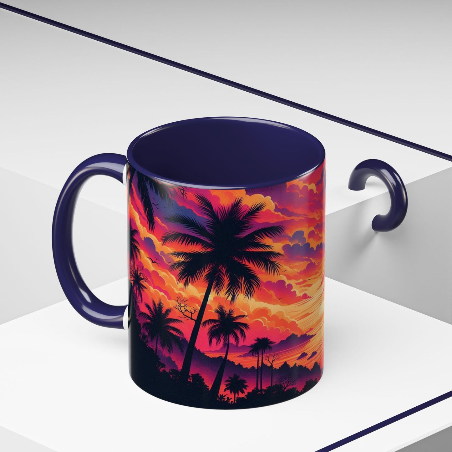 Coucher de soleil vu d'un tableau | Tasse à café Accent (11 oz)