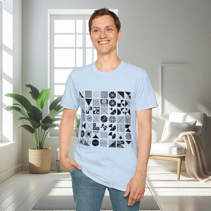 Camiseta unisex suave con diseño geométrico negro