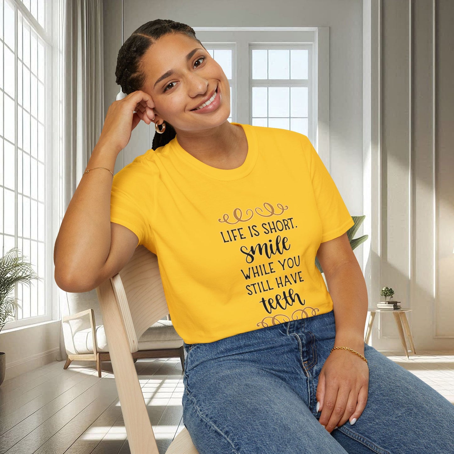 Life is short smile while she you still have teeth | Unisex Soft T-shirt