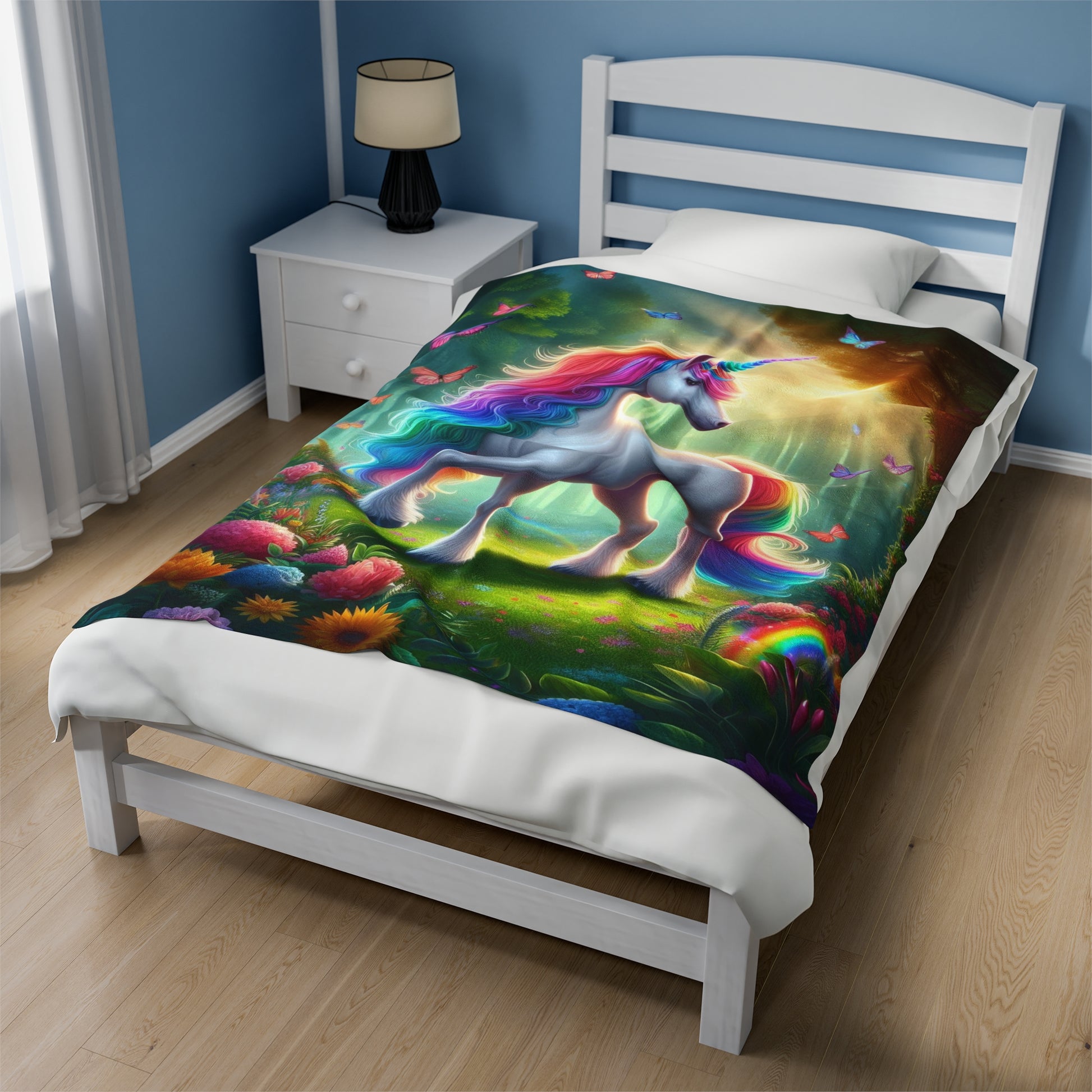 Unicorn In A Surreal Background | Kid's Velveteen Plush Blanket